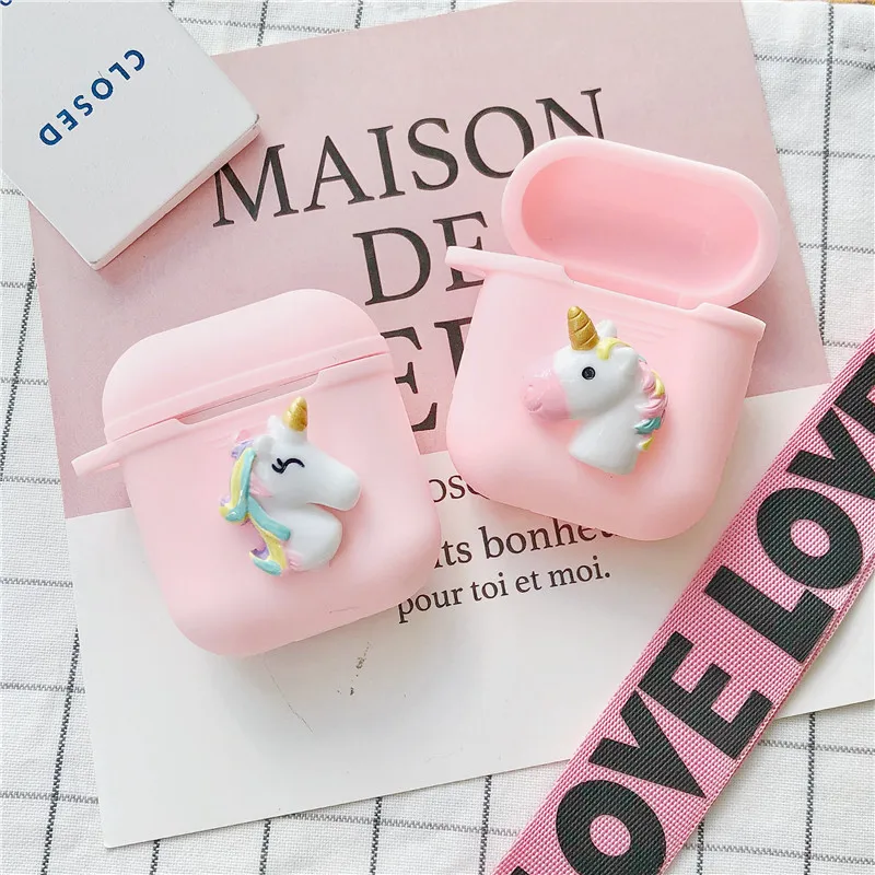 Милый силиконовый чехол с единорогом для Apple, аксессуары для airpods, Bluetooth наушники, милый специальный декоративный чехол, защита от потери, подарки
