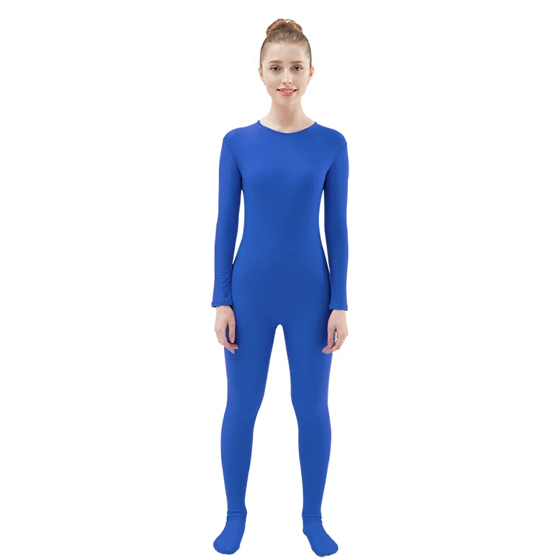 Royal Blue Ensnovo, Женский облегающий гимнастический костюм из лайкры, нейлона, спандекса, с длинным рукавом, Zentai, карнавальный костюм, черная Одежда для танцев, костюм, колготки для всего тела - Цвет: Royal Blue