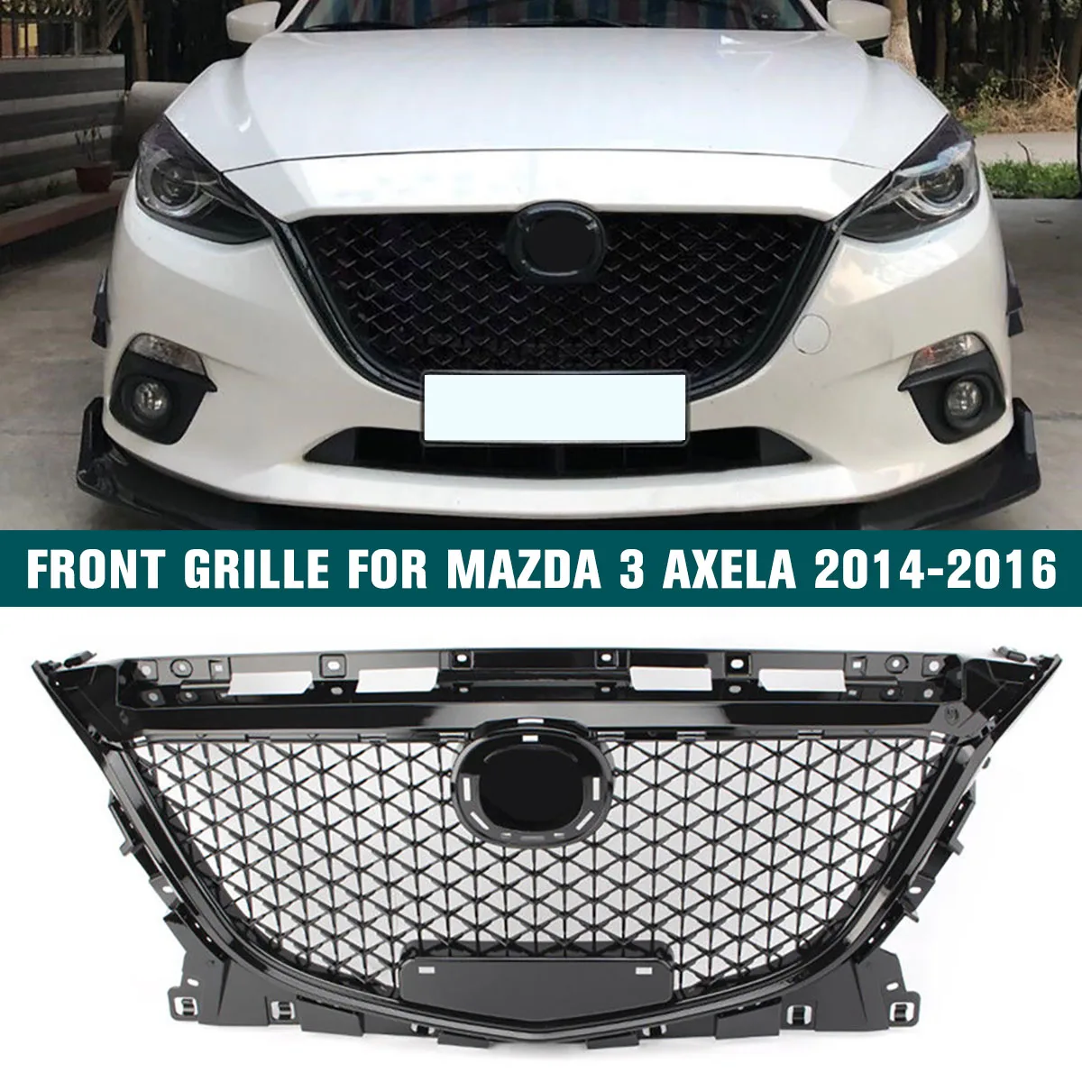 Гоночный гриль подходит для Mazda 3 Axela бампер Передняя Верхняя решетка ABS хром сотовый гриль черный