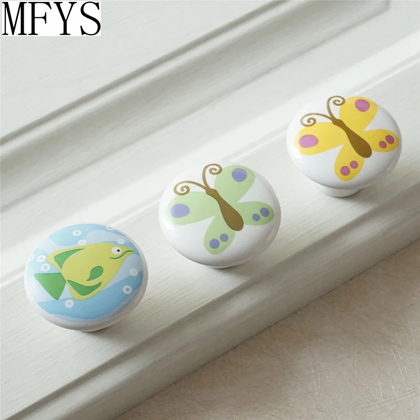 

Round Animal Knobs Children's Door Handle Butterfly Fish Ceramic Knobs Kids Dresser Drawer Knob Cabinet Handle