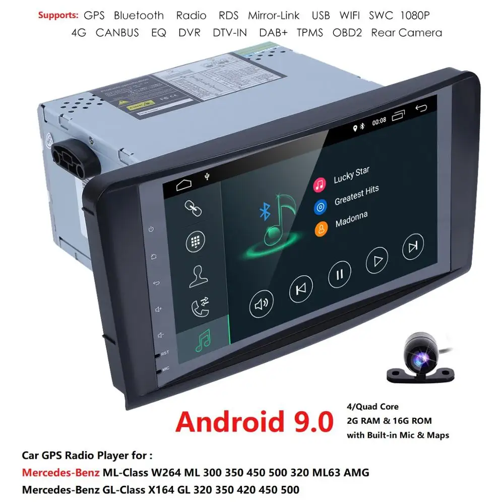 Четырехъядерный 9''Car Android 9 0 автомобильный NODVD GPS плеер для Mercedes Benz ML W164 W300 ML350 ML450
