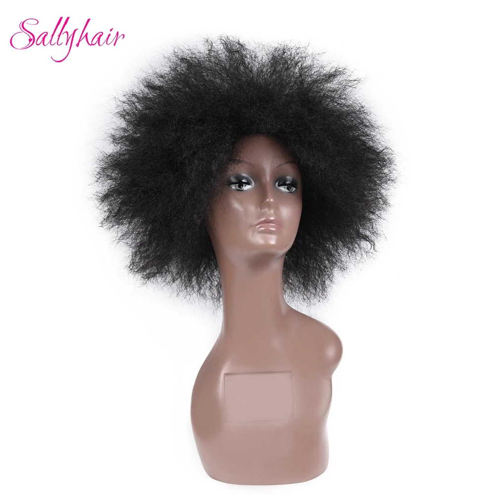 Sallyhair афро кудрявые парики синтетические женские парики натуральный черный цвет короткие американские парики Средний размер высокая температура