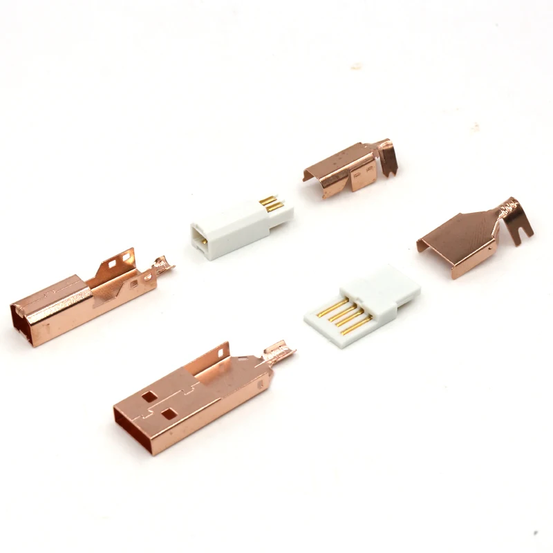 Один набор, Теллур, медь, Розовая позолота, USB A+ USB B type A-B, вилка для DIY, USB кабель