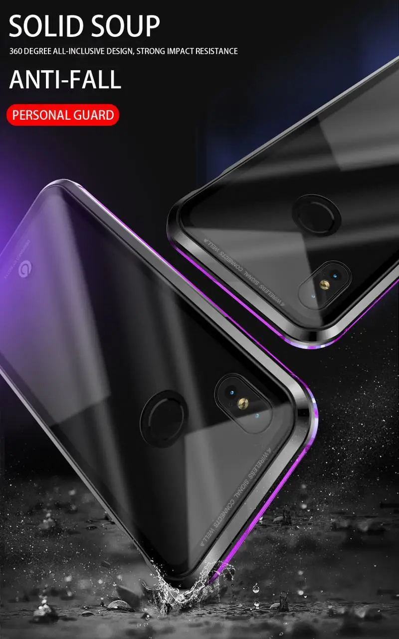 Магнитный адсорбционный чехол для Xiaomi Mi8 прозрачное закаленное стекло +