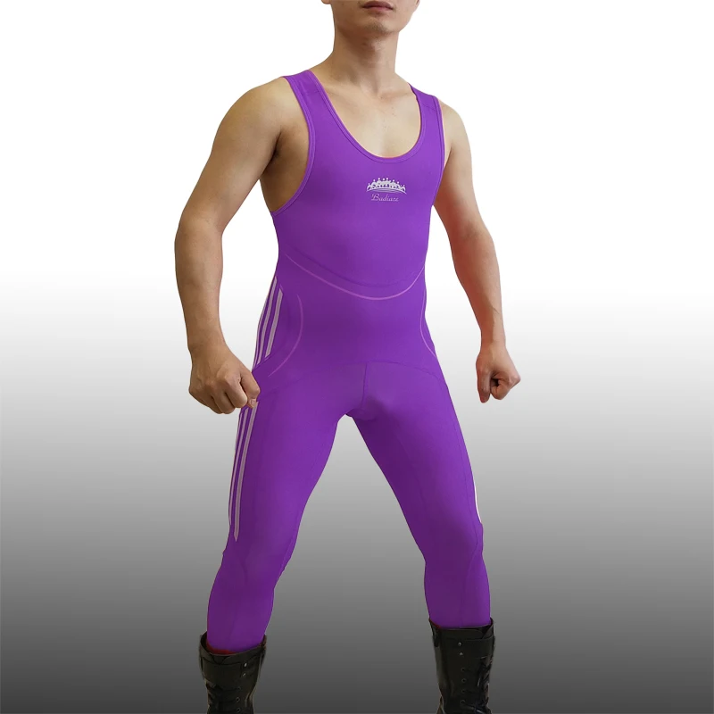 Длинная модель Badiace AD Speedsuit полное тело борцовское трико гимнастический силовой костюм для тяжелой атлетики мужские колготки цельный купальник - Цвет: Фиолетовый