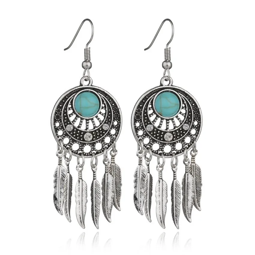 Vintage Silver Hollow Plant Feather Drop Earrings For Women 2018 New Jewelry Bijouterie | Dangle