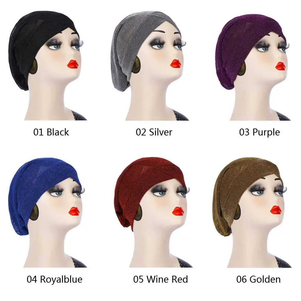 12PCS Glitter Bonnet Turban Fashion Wome Hat Indian Muslim Head Scarf Cover Headwrap Cancer Chemo Random Color | Аксессуары для