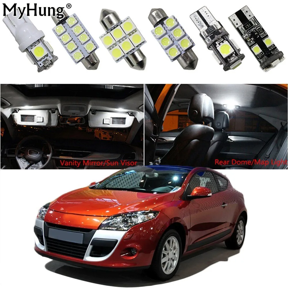 

For Renault Megane Car Led Headlight Bulbs Replacement Bulb Dome Map Lamp Light Bright White Front Dome Rear Dome T10 10 PCS