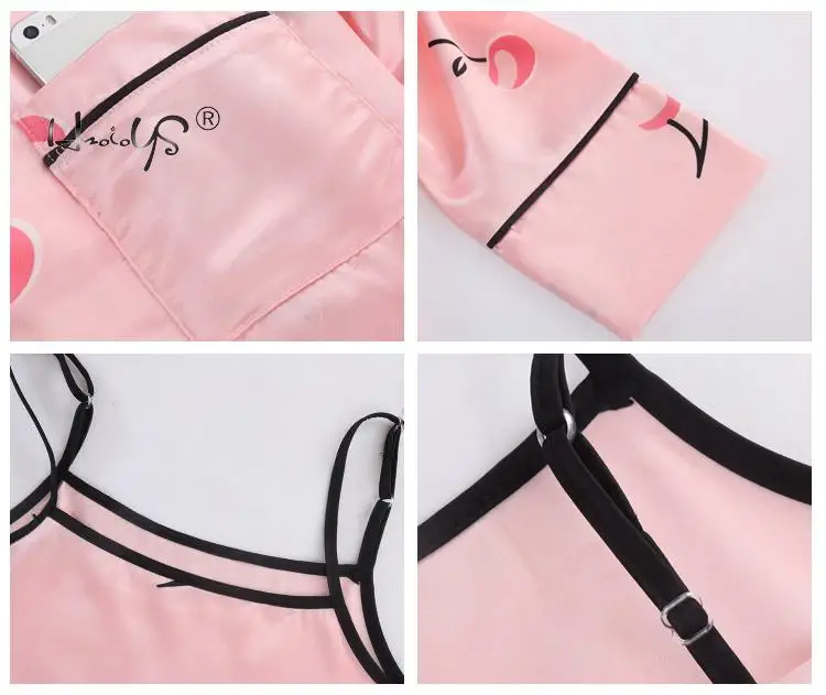 Stripe Printing Women's 7 Pieces Pajamas Sets Emulation Silk Satin Pajamas Women Sleepwear Sets Spring Summer Autumn Homewear