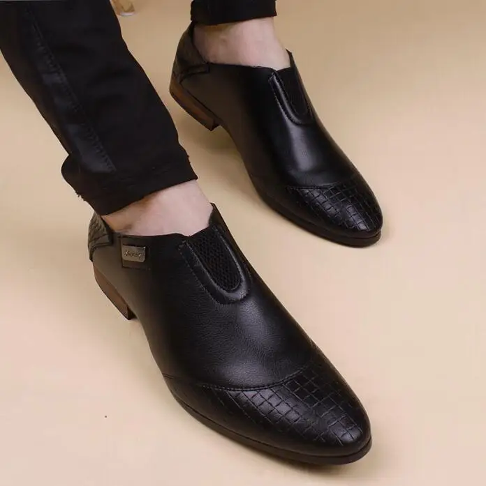 

Spring summer England men's causal patchwork leather shoes Men's increased slip-on dressshoees wedding shoes