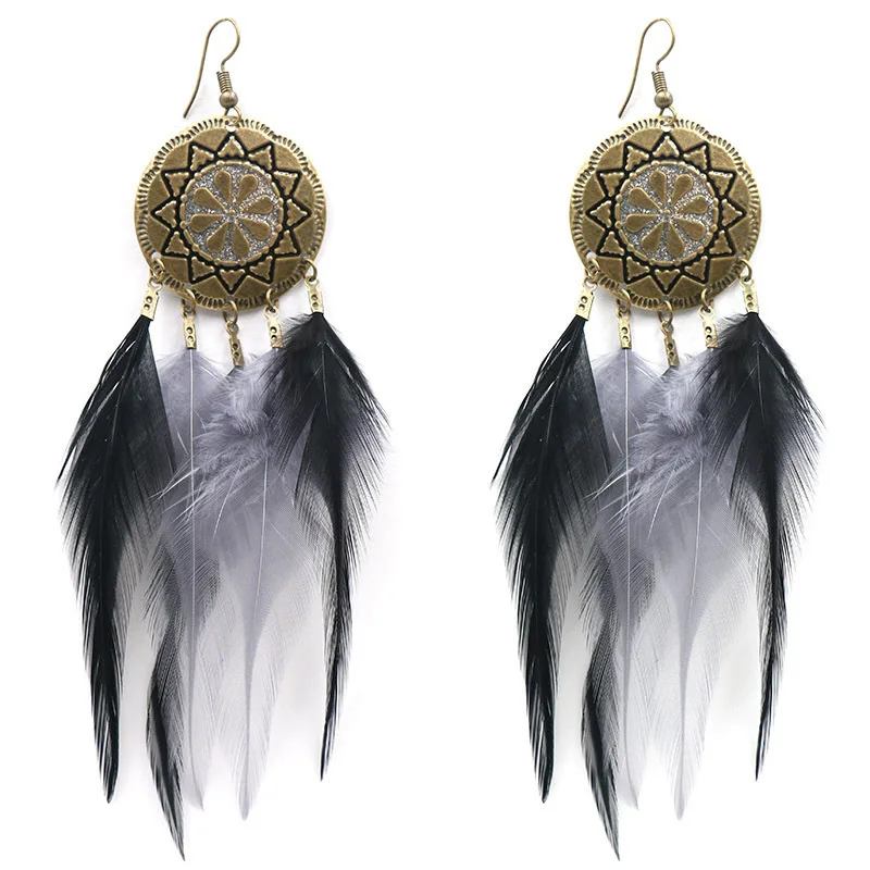 Feather Dangle Earrings For Women Tassel Long Hanging Drop Female Blue Bohemia Fashion Party Jewelry Ear Decoration | Украшения и