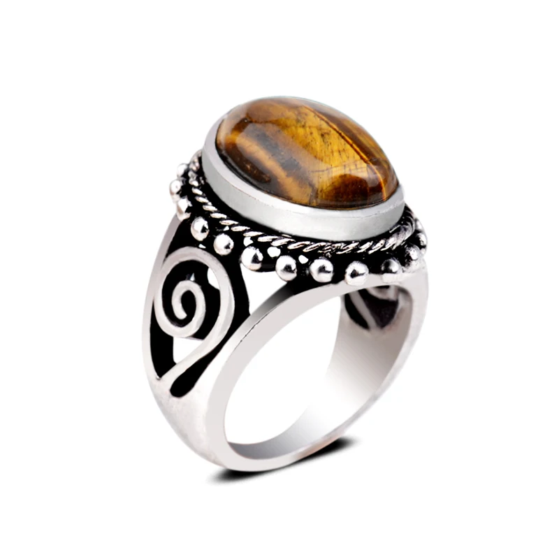 Винтажное серебряное кольцо с аметистом натуральным лазуритом и тигровым глазом