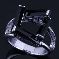 absorbing rectangle black cubic zirconia silver plated ring v0614