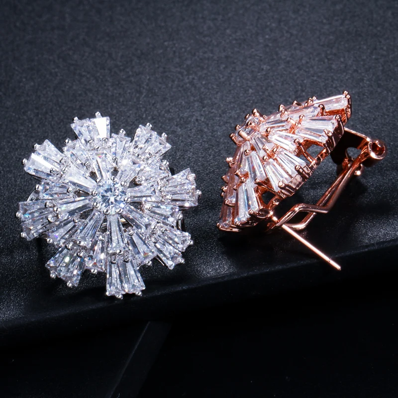 CWWZircons, роскошные ювелирные изделия из кубического циркония, розовое золото, большие Сверкающие Снежинки, большие циркониевые серьги с кристаллами для девочек, CZ137