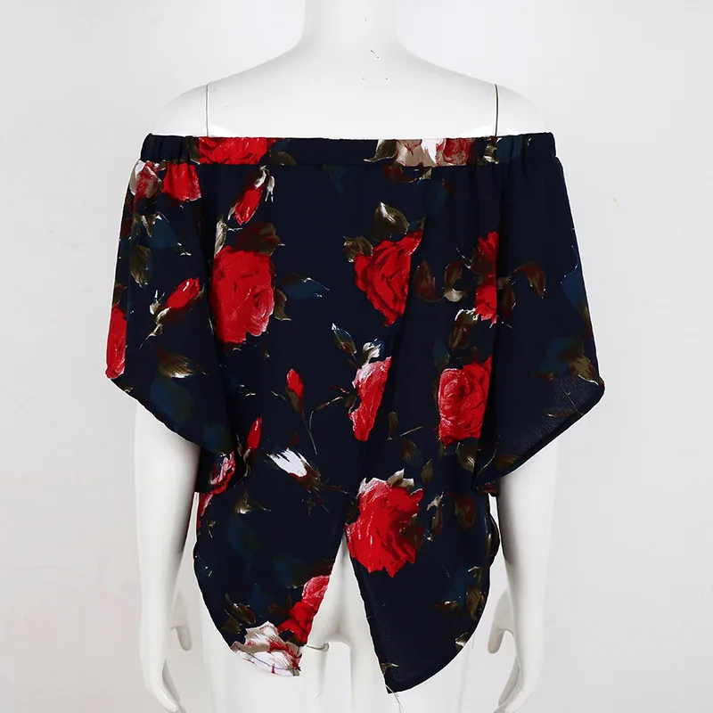 2017 летние женские повседневные Цветочные Топы с вырезом лодочкой свободные