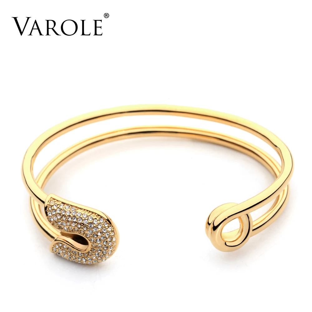 Gold Color VAROLE уникальный бумажный зажим браслет золотого цвета браслет Сияющий наручные часы, окрашенные Кристаллами Браслет для Для женщин браслеты на запьястье напульсники - Окраска металла: Gold Color
