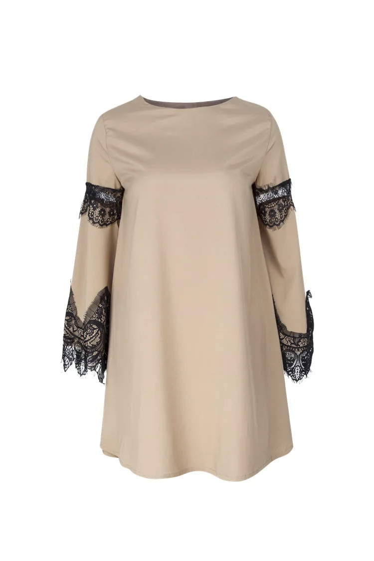 

Black Lace Patchwork Dress Women Casual Long Sleeve Solid O Neck Loose Women Dress Autumn Hollow Out Mini Party Dresses Vestidos