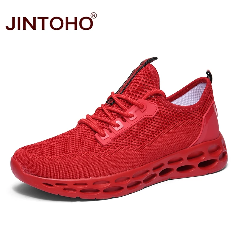 red JINTOHO/дышащая модная мужская обувь; повседневная мужская обувь; брендовая мужская повседневная обувь; недорогие мужские кроссовки; zapatillas hombre - Цвет: red