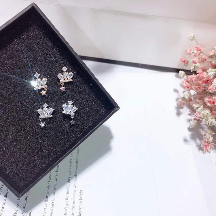 Crown star cz серьги серебро 925 Сообщение гипоаллергенный fadeless сплав ювелирные изделия
