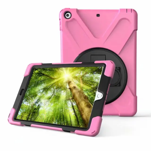 Для iPad 9,7 чехол детский безопасный противоударный защитный чехол резиновый ремешок подставка прочный жесткий чехол для A1822 A1823 A1893 - Цвет: Розовый