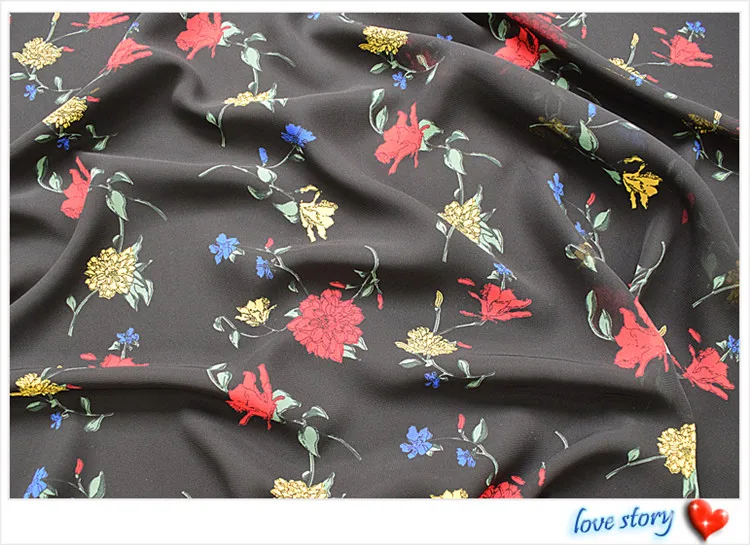 HLQON polyester plain Chiffon black flower fabric for dress cloth felt patchwork tissue coat Sewing DIY Material by 100x145cm | Дом и сад
