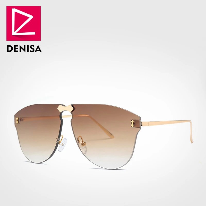Brown Sunglasses DENISA, без оправы, авиационные мужские солнцезащитные очки, новинка, крутые, цельные, супер солнцезащитные очки, для девушек, для вождения, UV400, gafas de sol G22051 - Цвет линз: Brown Sunglasses