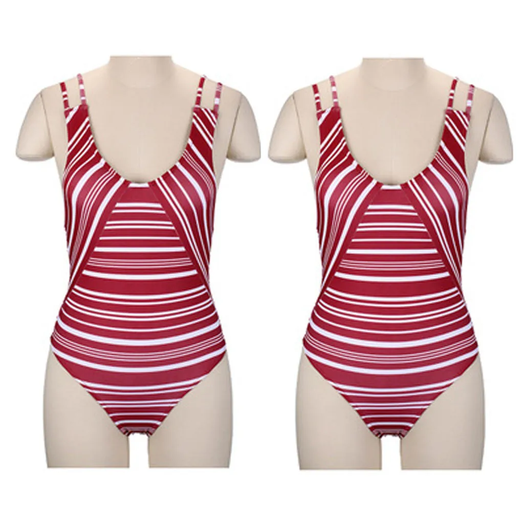 Женский купальник в полоску с красной открытой спиной серфинга консервативная