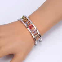 open cuff bangles for women rose silver plated plated colorful crystal letters stainless steel bangle fashion hand jewelry gift