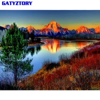 gatyztory frameless mountain diy painting by numbers landscape wall art picture paint by number hand painted for home decor arts