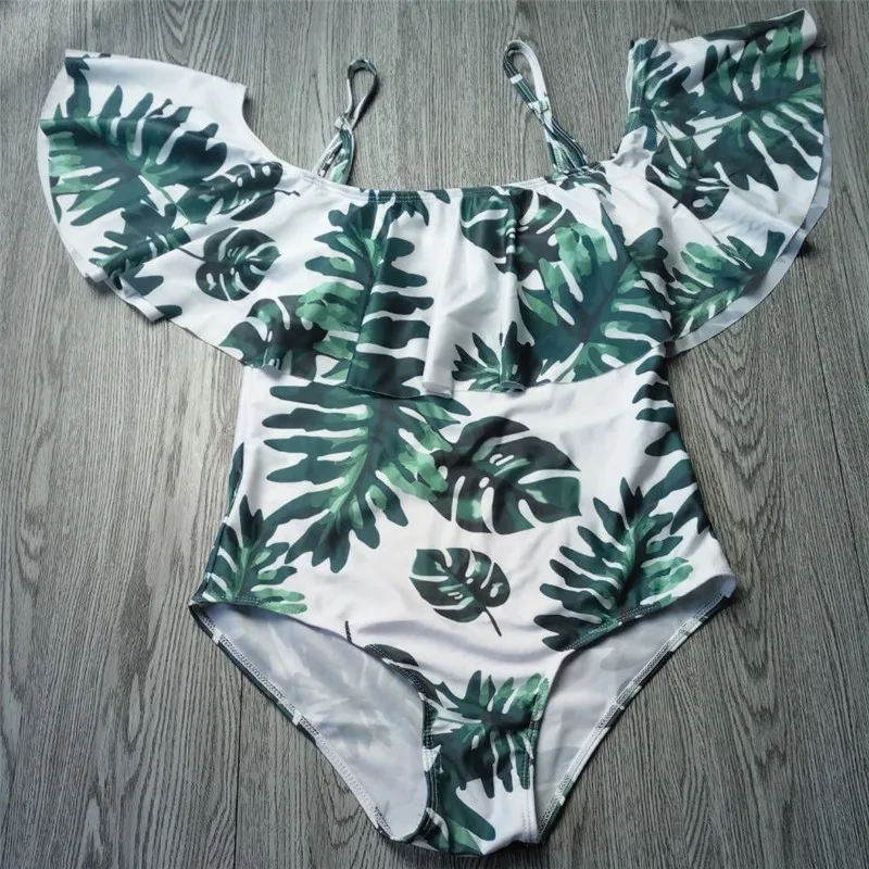 Купальный костюм с оборками и принтом в виде листьев женский купальник пуш ап