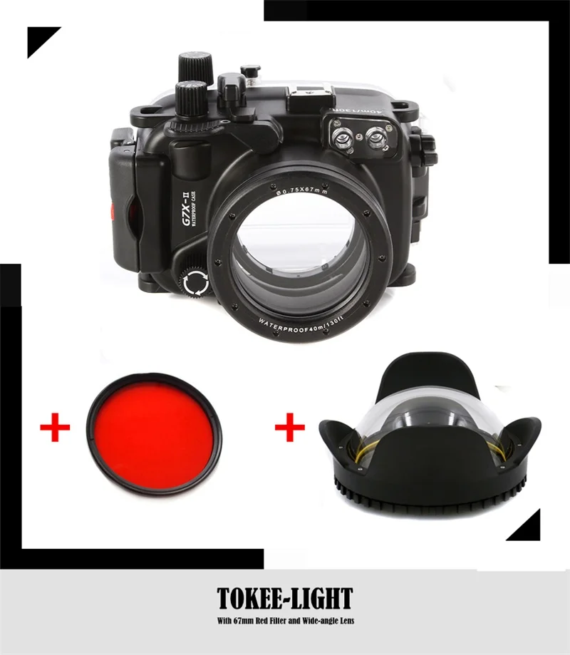 Водонепроницаемый чехол для подводного плавания камеры Canon G15 G16 G5X G7X G9X + с красным