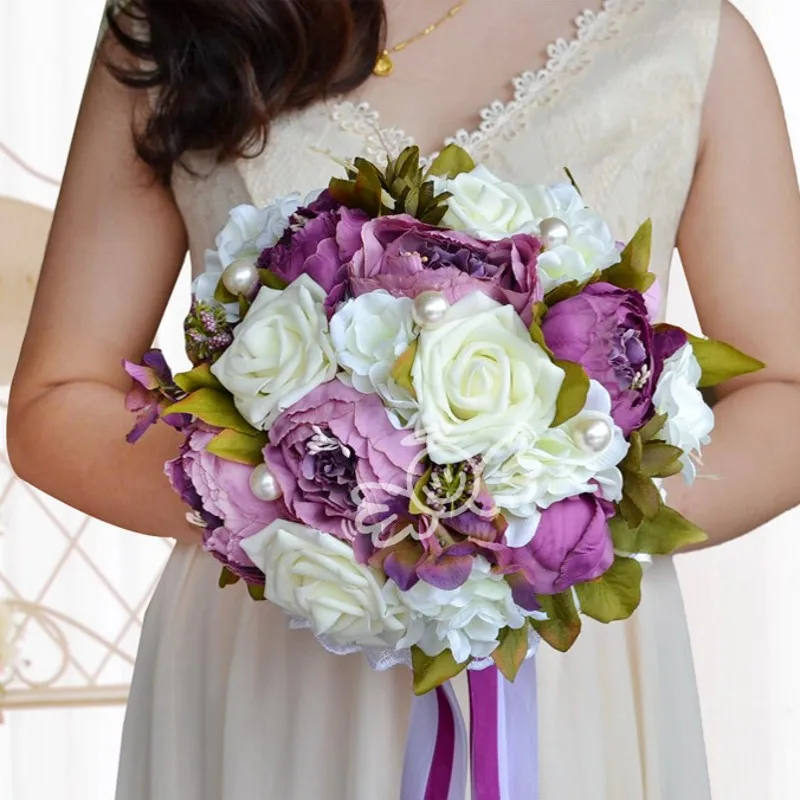 Винтажные Свадебные букеты 3 цветов розовые фиолетовые кофейные с кристаллами
