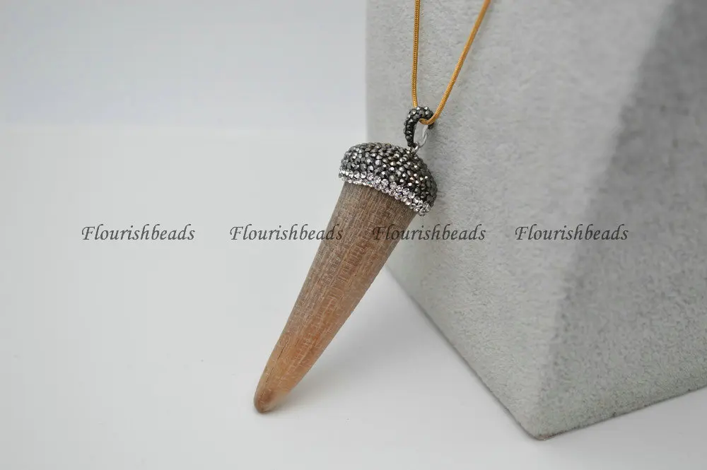 Surface Cutting Natural OX Horn Bone Pendant Linked Chains Necklace Fashion Jewelry Black Glass Beads setting | Украшения и