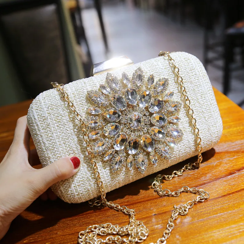 Female Diamond Handbag Vintage Crystal Design Evening Bag Wedding Party Bride Clutch wool Purse rhinestone shoulder bags | Багаж и сумки