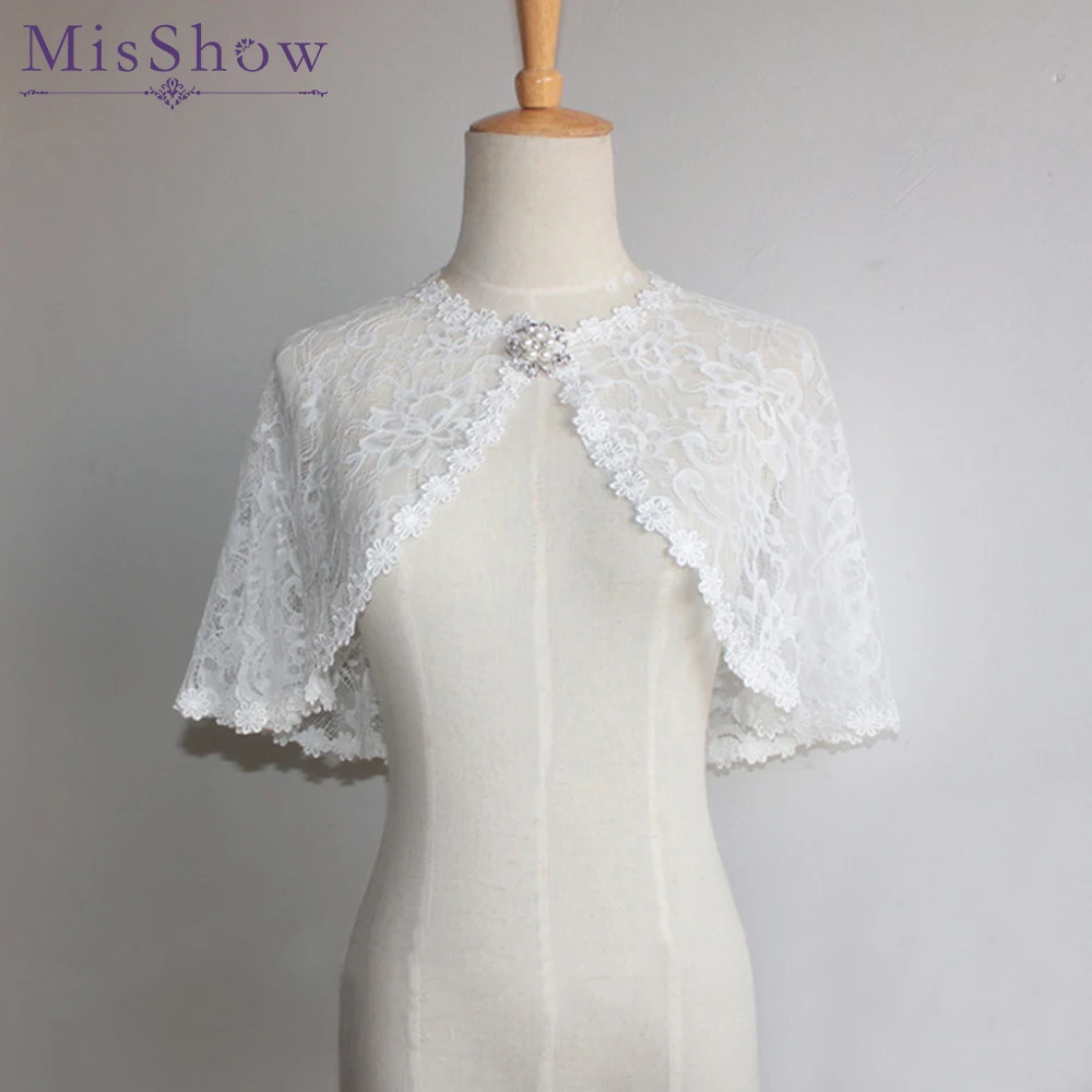

Stock 7 colors Ivory back Bolero Women Lace Jacket Cape Bridal Wraps Wedding Accessories Evening party Prom formal dress Capes