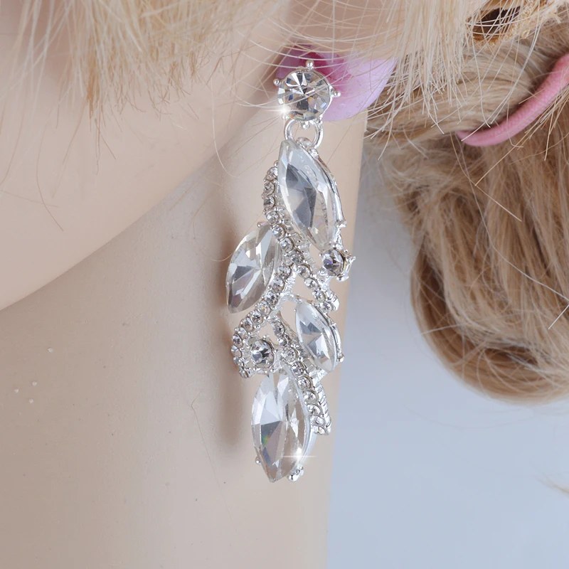 Нежный серебристого цвета Свадебные Ювелирные наборы для невест вечерние