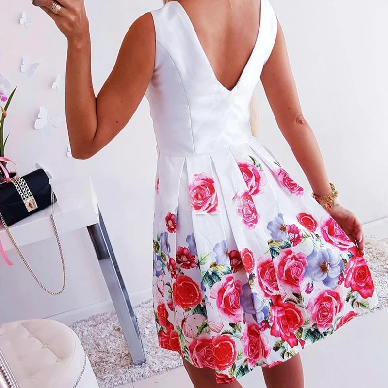 Женское прямое платье с V-образным вырезом Повседневное цветочным принтом лето