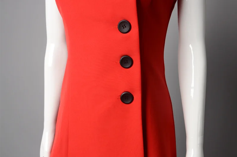 summer new GIRL female lady student red Single-breasted button sleeveless OL dress | Женская одежда