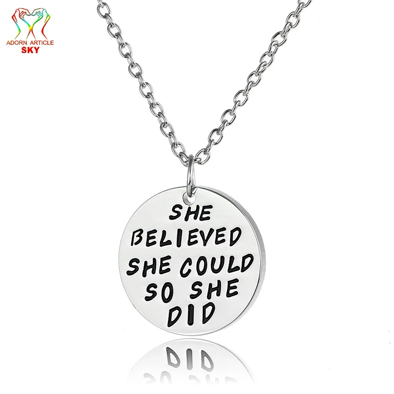 Цинковый сплав Серебряный кулон Цвет Круглый Надпись Jewelry Подвеска She Believed Could So Did