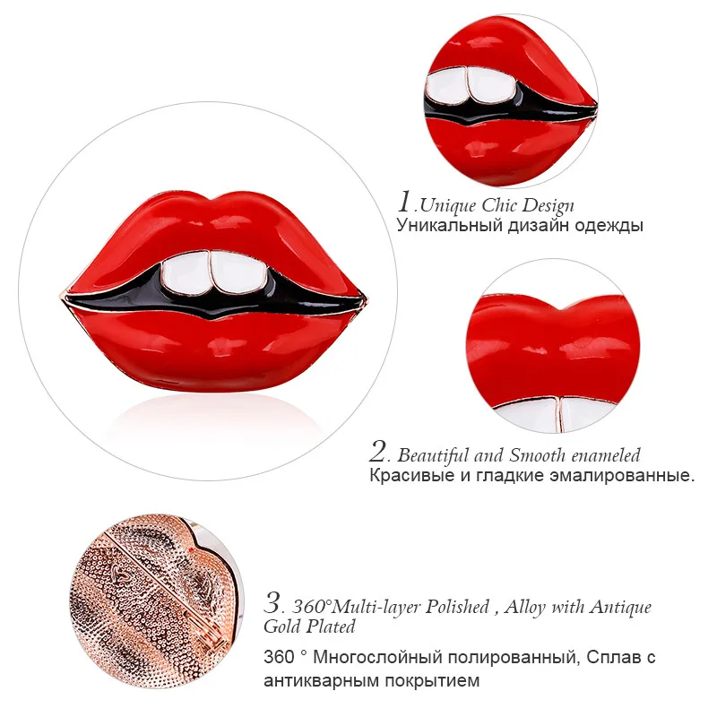 ALLYES сексуальные Броши с красными губами для женщин девочек одежда воротник