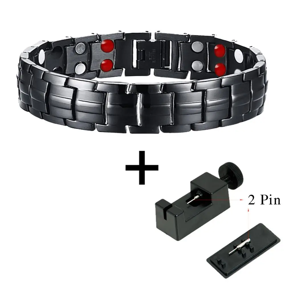 10142 And Tool Hottime Double Row Black Gun Plated Men Health Magnetic Bracelet Titanium Steel Bracelets For Man Magnet Energy Armband 10142 - Окраска металла: 10142 And Tool