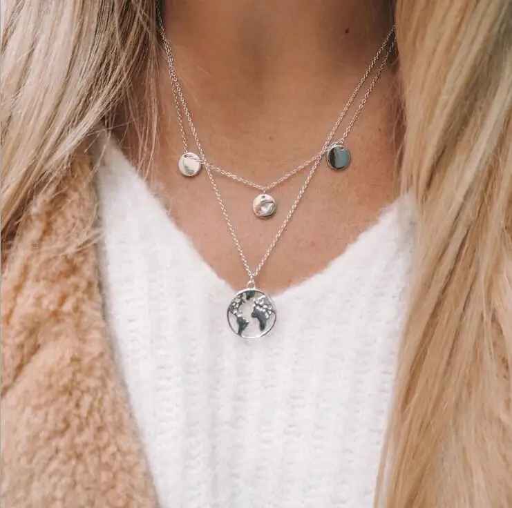 618 Global Map Double ChainsPendant Necklaces Women Statement Collar Necklace Mujeres Choker Bijoux Jewelry Gift N5103 | Украшения и