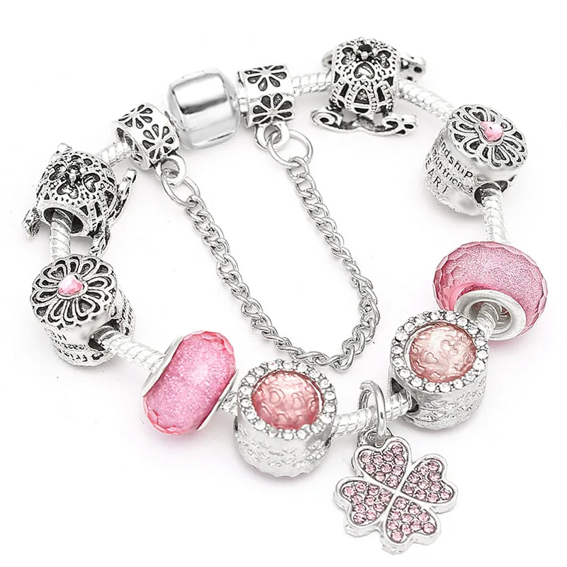 Hight Quality Flower Beads Charm Bracelet Plant Pendant silver-plate Brand For Women Summer Jewelry | Украшения и аксессуары