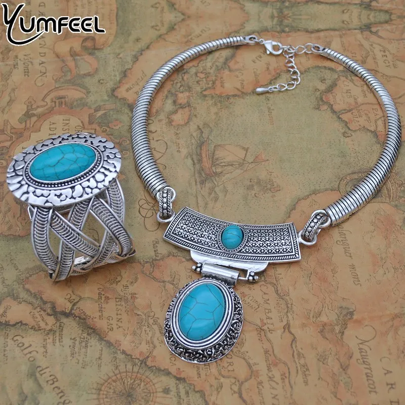 Yumfeel тибетское серебро с синтетическим камнем браслеты Модные Винтажные Ювелирные изделия для женщин Подарки