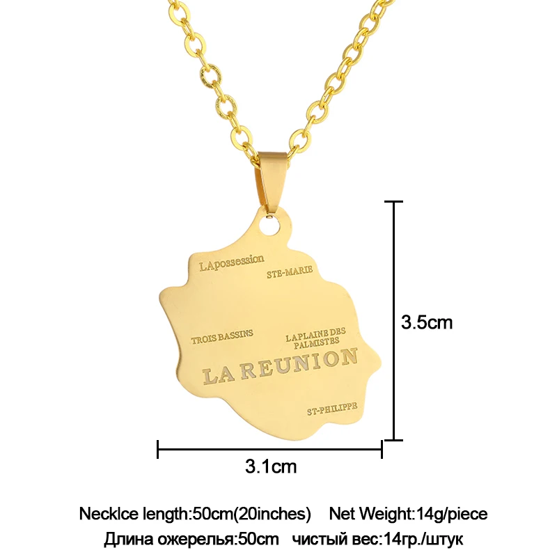 SONYA Map of Lareunion Stainless Steel Pendants Necklace For women Gold Color Jewelry France Bijoux Femme | Украшения и