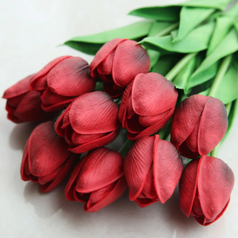 

High Quality 1pcs Real Touch Tulip For Home Decorations Red Pu Tulips Artificial Flowers White Tulip Flower Bouquets Silk Tulips