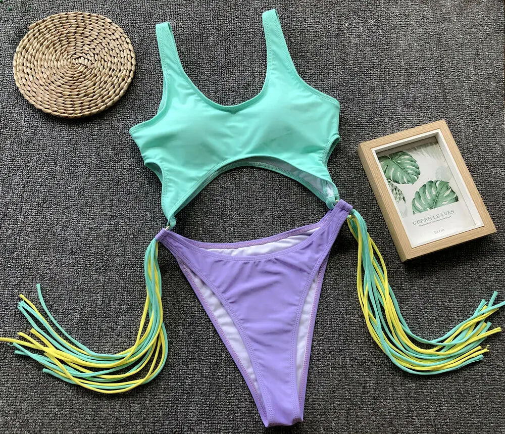 Новинка 2019 стильный женский купальник в стиле пэчворк с кисточками и