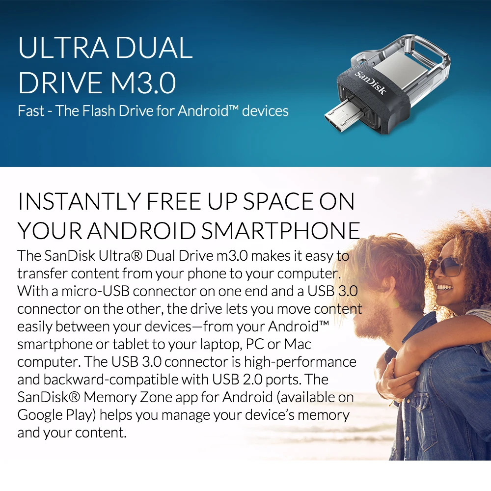 Флеш-накопитель USB SanDisk Ultra Dual USB 3,0 micro-USB OTG диск 16 ГБ 32 ГБ 64 ГБ 128 ГБ флеш-накопитель для смартфона настольного ноутбука