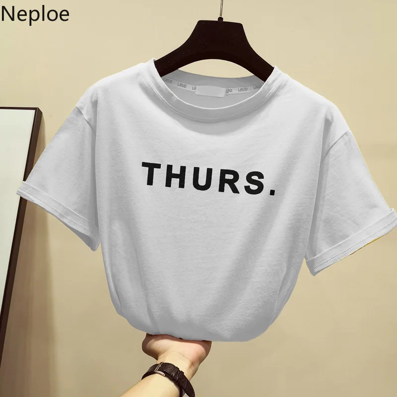 Neploe Harajuku Summer 2019 Women Tops Fashion Letter Tees Korean White Loose Cotton Short Sleeve O-neck T-shirt 42939 | Женская одежда
