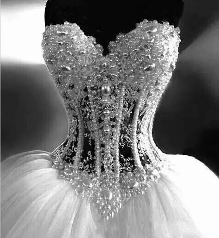 Luxury Wedding Dresses 2017 With Pearl Beads Unique Arabic Bridal Gowns Sweetheart White Tulle Princess | Свадьбы и торжества